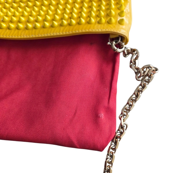 Christian Louboutin Loubiposh Yellow Spiked Clutch Patent Leather Bag Purse - Picture 11 of 16